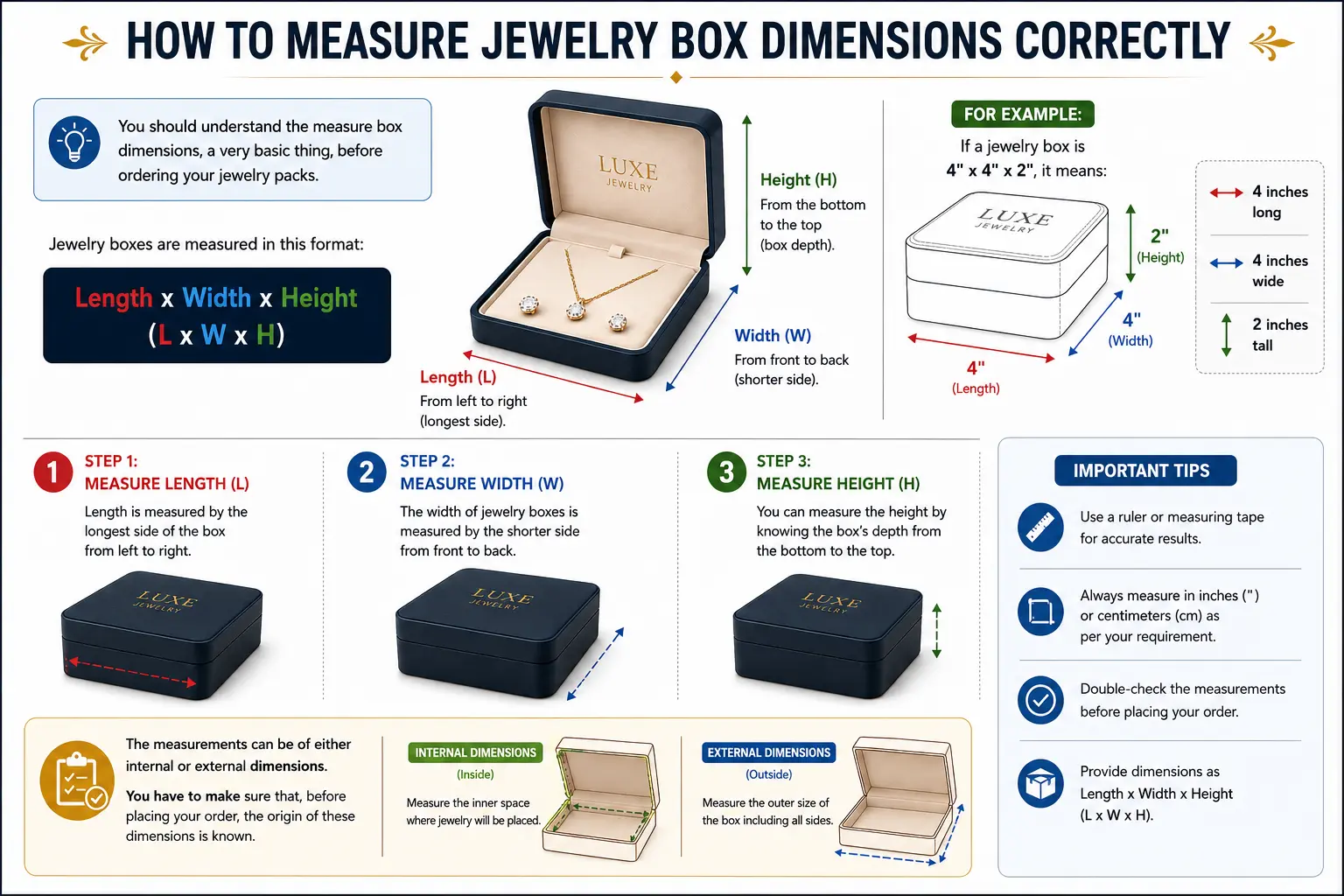 how to measure jewelry box dimensions